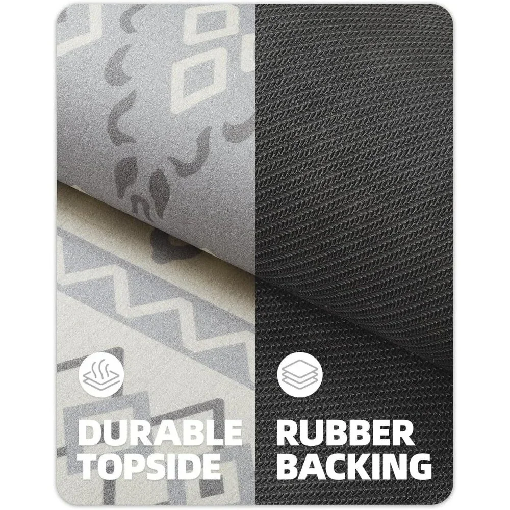 Boho Thin Bath Mat with Super Absorbent Layer Non-Slip Backing Quick Dry